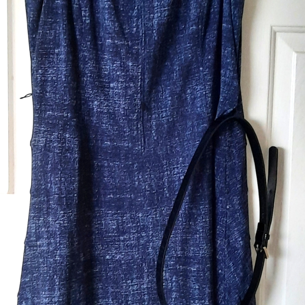 Blue dress with patent black belt
